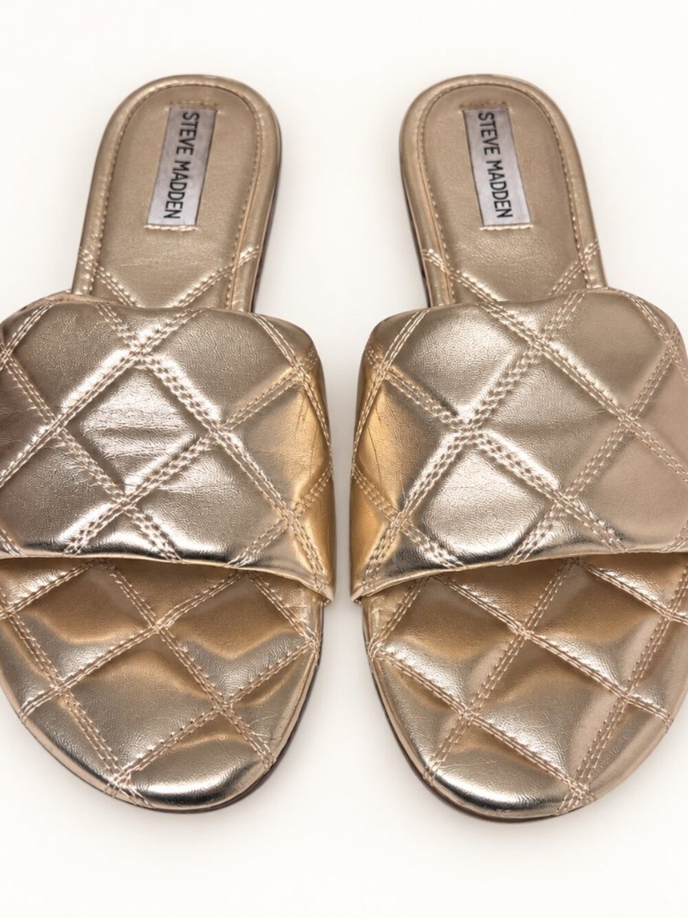 Steve Madden Perrie Gold Quilted Slide Sandals Size 10